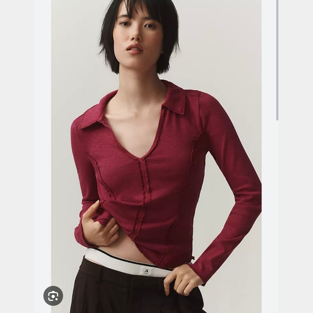 NWOT Anthropologie Stitched Long Sleeve Collared Top